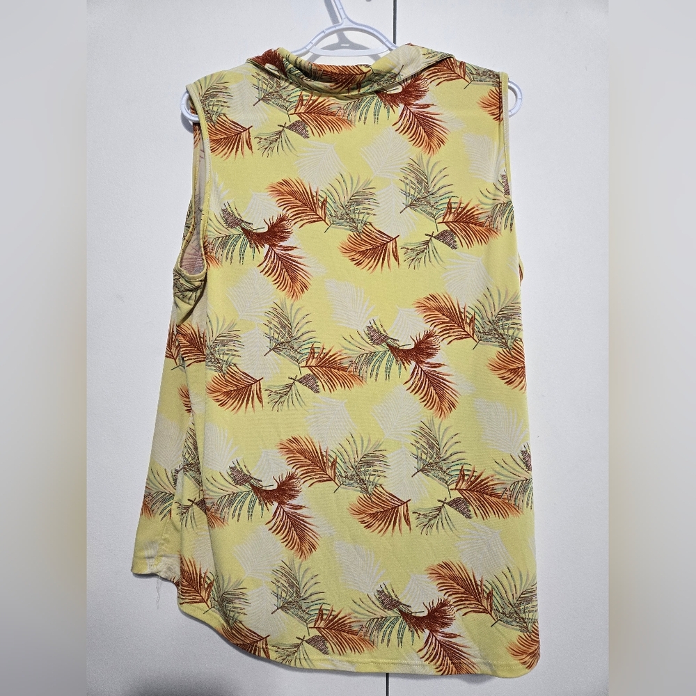 Blue Mood Tropical Palm Print Sleeveless Blouse 2X Yellow Lightweight Summer Top - Picture 6 of 6